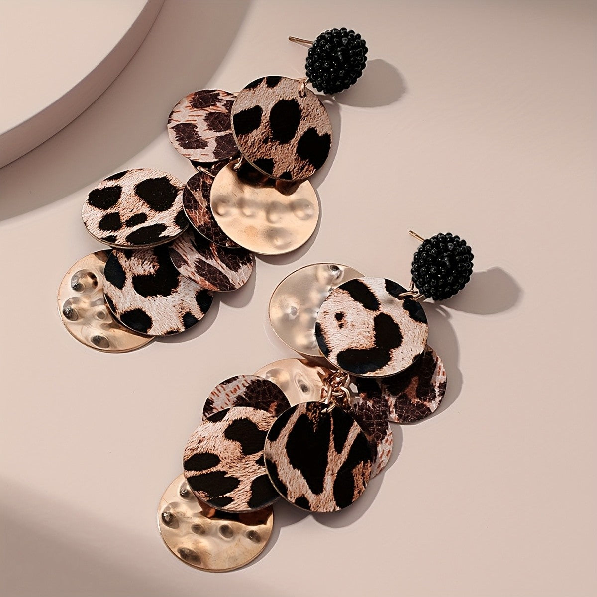 Leopard Print Layered Disc Earrings