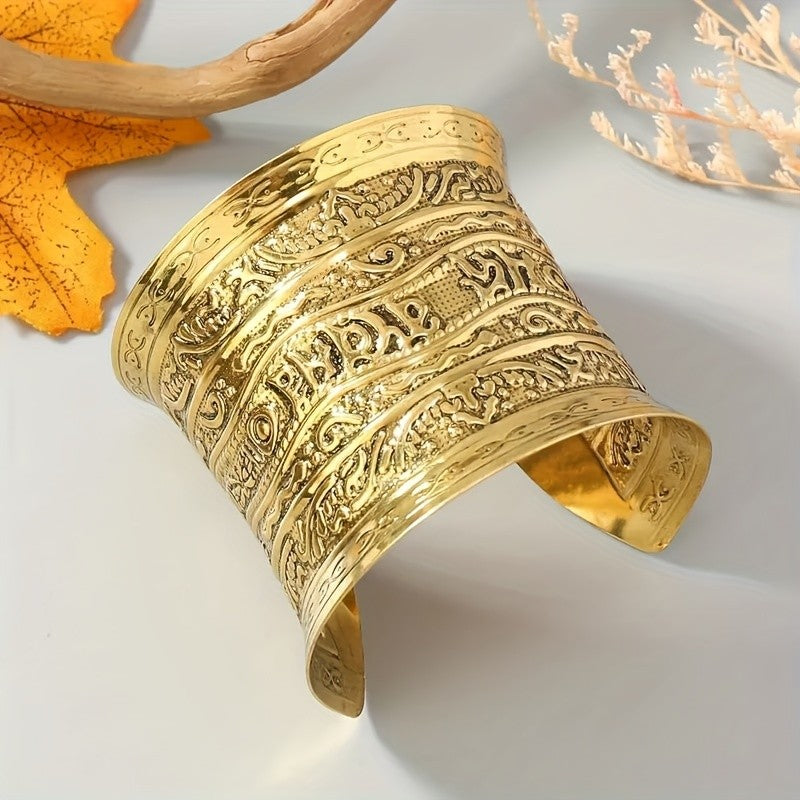 Boho Vintage Carved Wide Cuff Bracelet