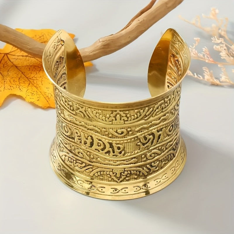 Boho Vintage Carved Wide Cuff Bracelet