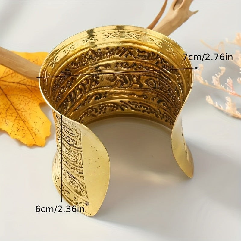 Boho Vintage Carved Wide Cuff Bracelet