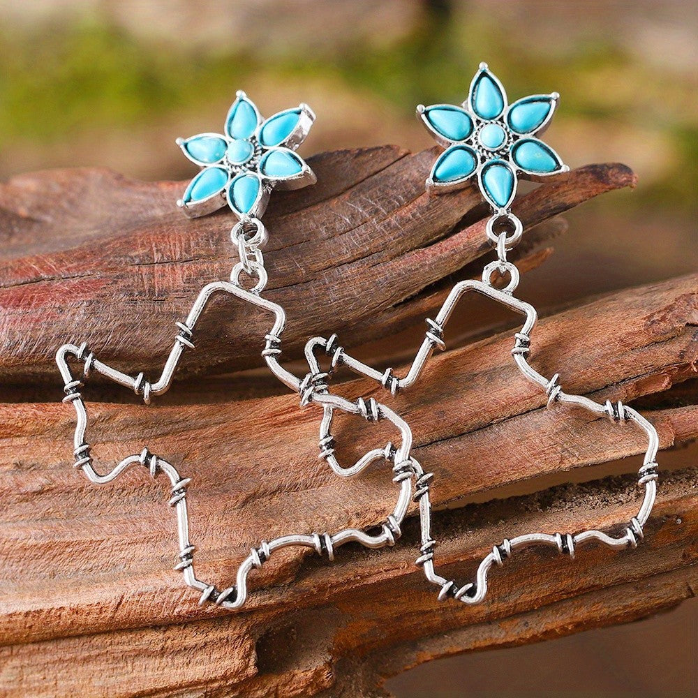 Boho Turquoise Flower Texas Drop Earrings
