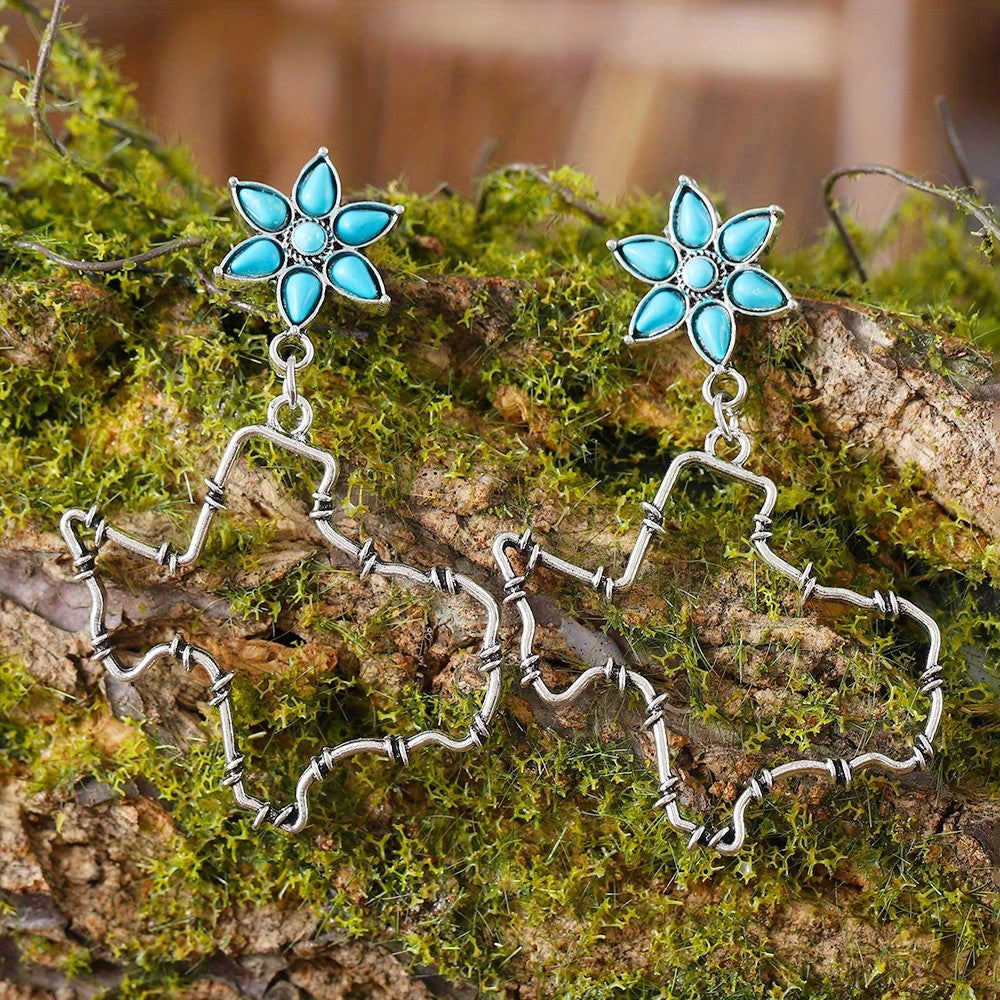 Boho Turquoise Flower Texas Drop Earrings