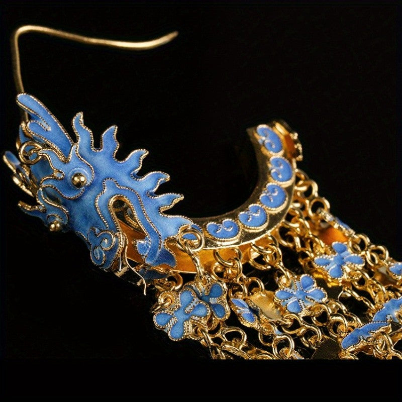 14k Elegant Blue Dragon Earrings