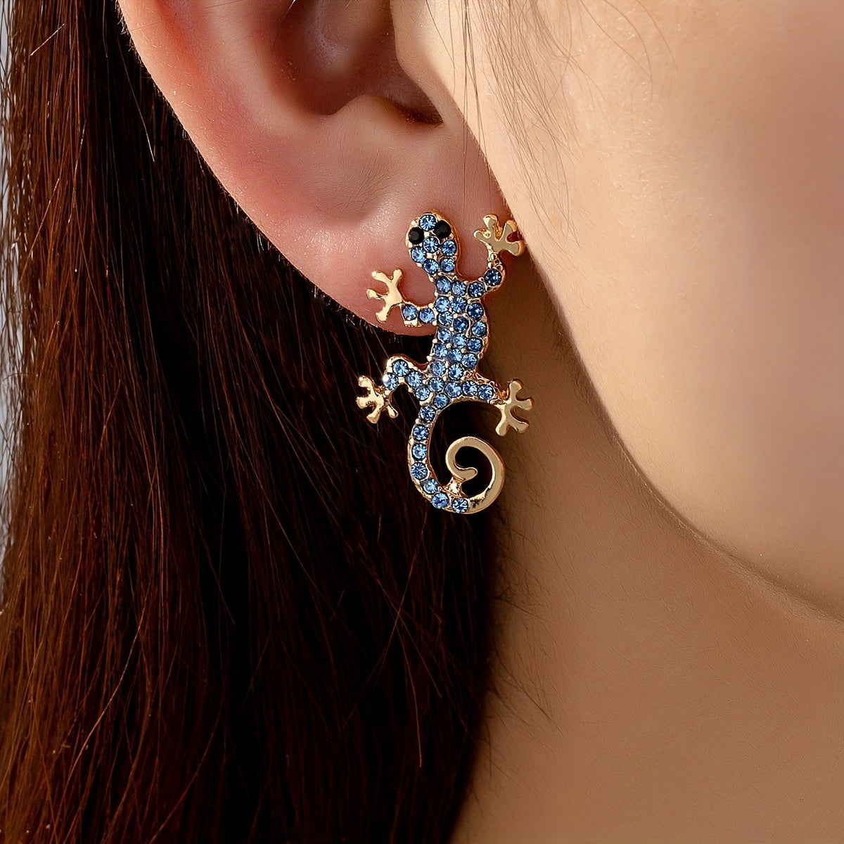 Elegant Blue Crystal Gecko Earrings