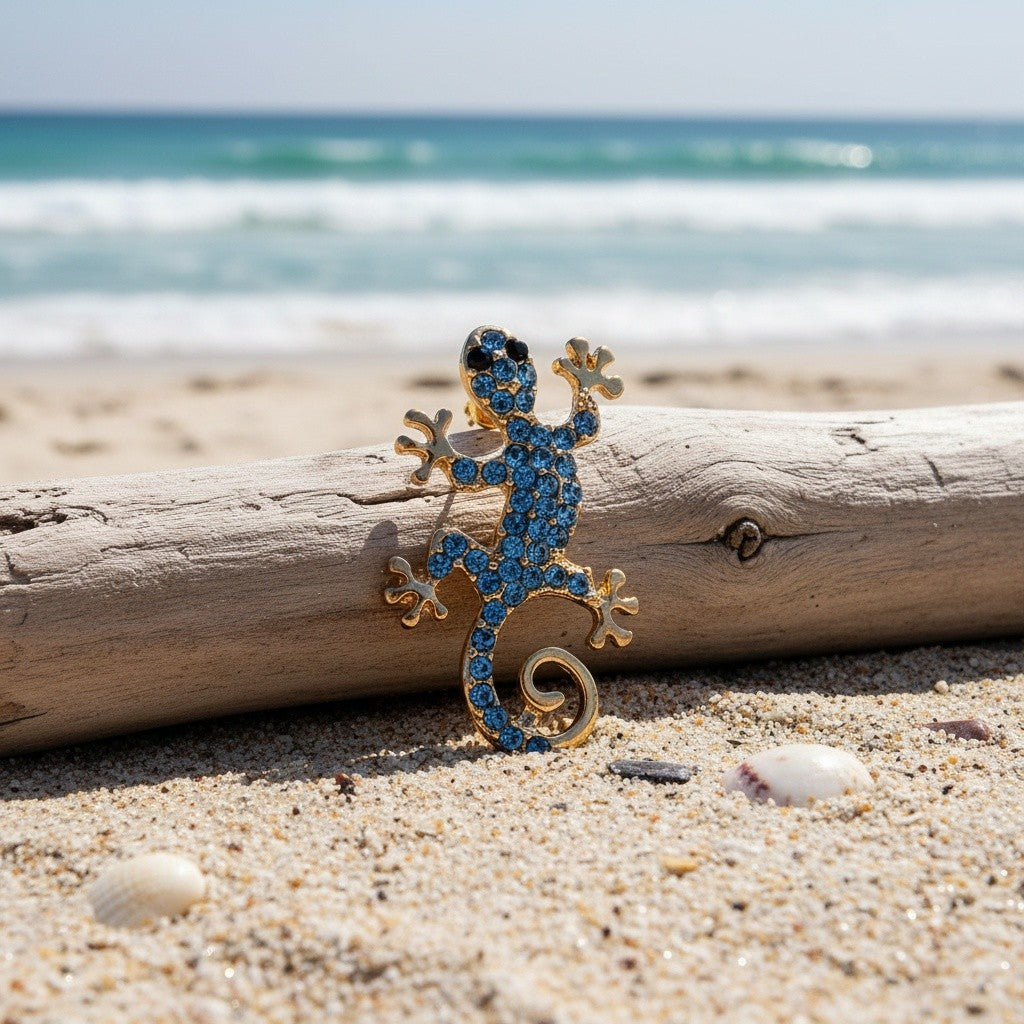 Elegant Blue Crystal Gecko Earrings