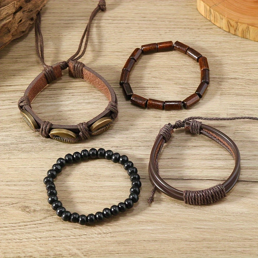 4pc Vintage Boho Shell & Bead Bracelet Set