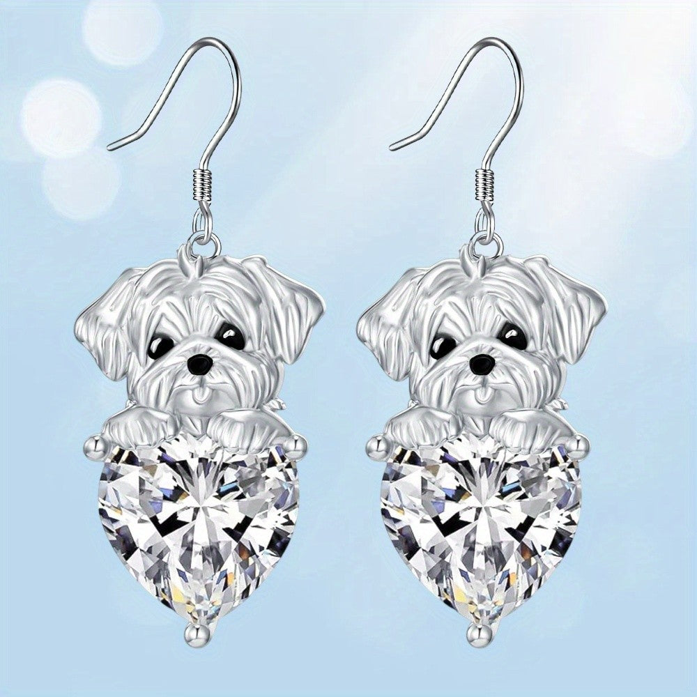 Elegant Puppy Heart Drop Earrings