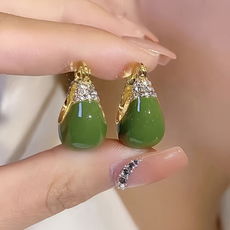 S925 Elegant Green Drop Earrings