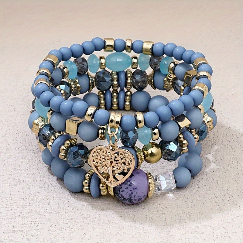 Boho Blue Bead Tree of Life Bracelet Set