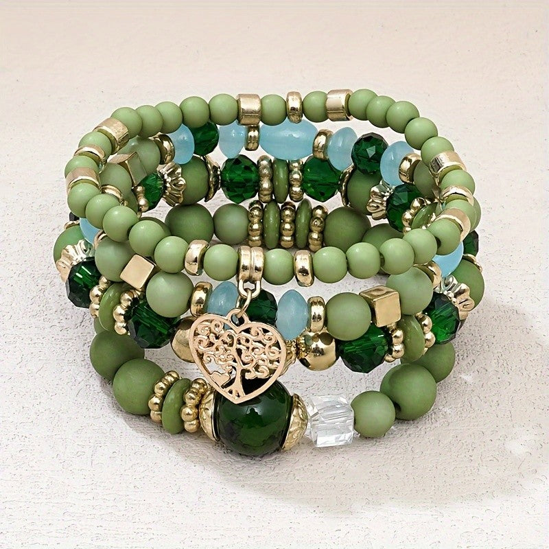 Boho Blue Bead Tree of Life Bracelet Set
