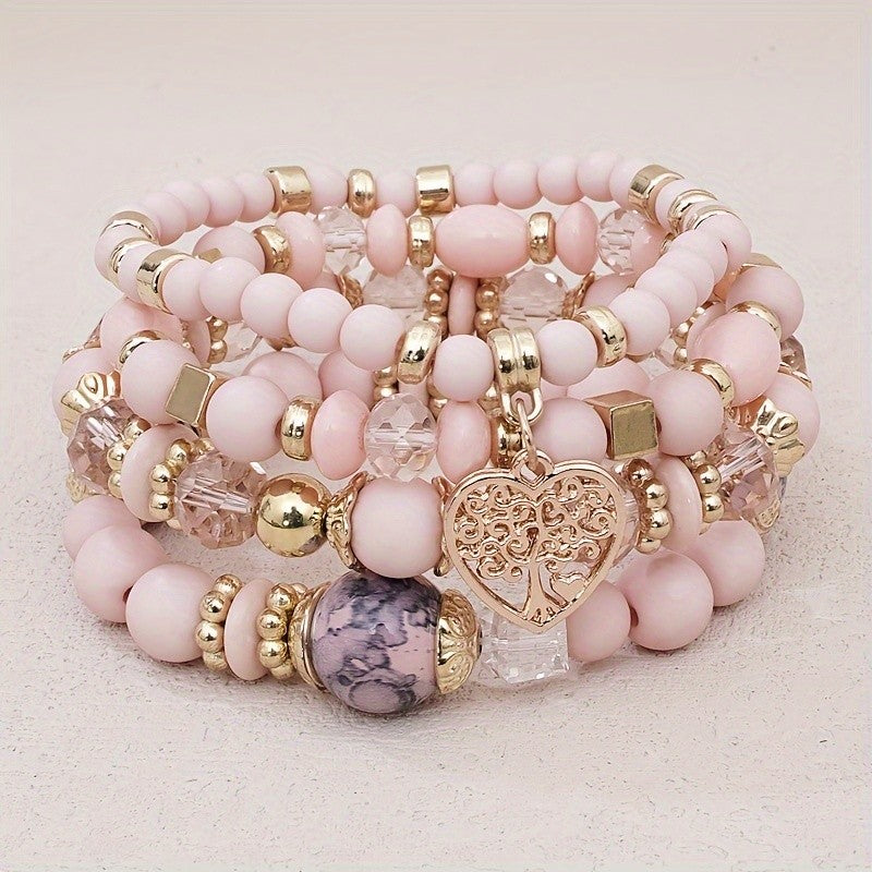 Boho Blue Bead Tree of Life Bracelet Set