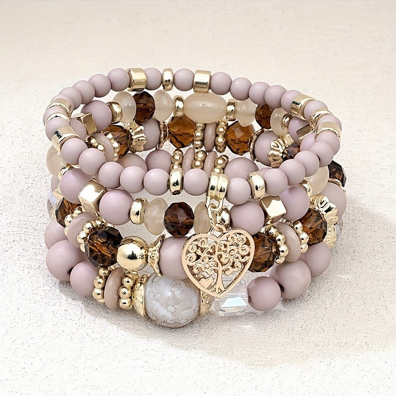 Boho Blue Bead Tree of Life Bracelet Set