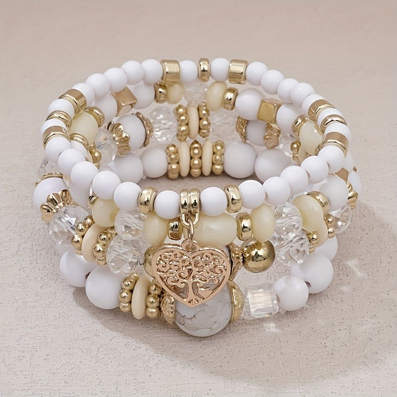 Boho Blue Bead Tree of Life Bracelet Set