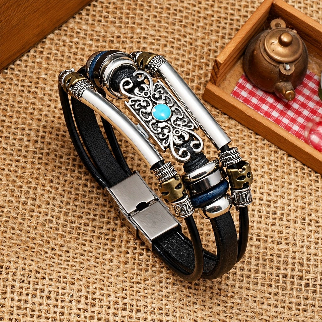 Boho Vintage Turquoise Bar Bracelet Set