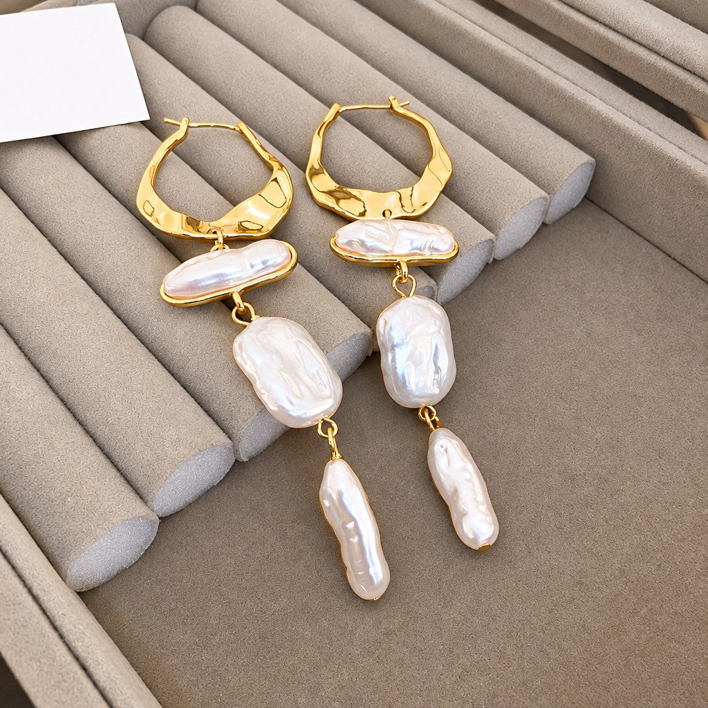 Elegant Irregular Pearl Drop Earrings