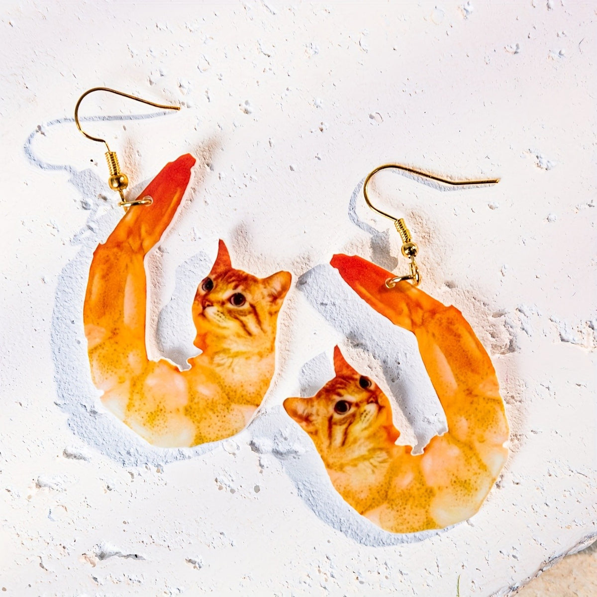 14k Cute Shrimp Cat Earrings