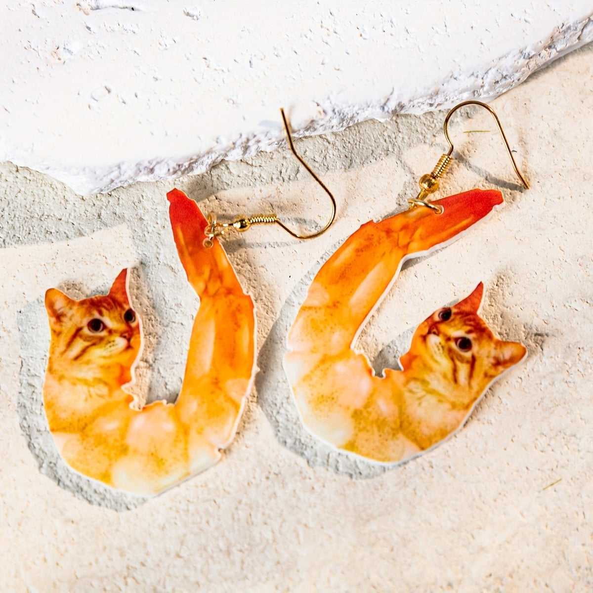14k Cute Shrimp Cat Earrings