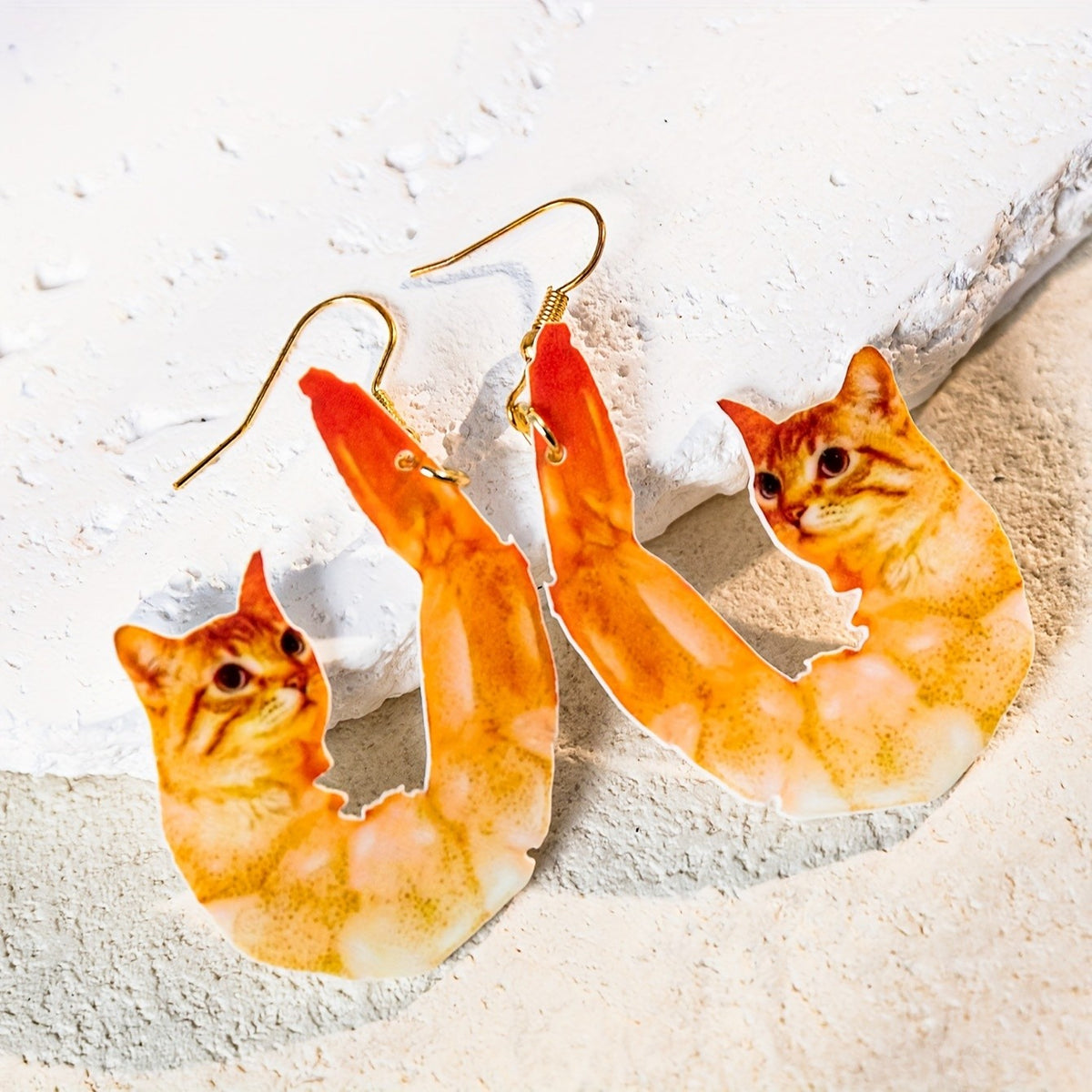 14k Cute Shrimp Cat Earrings