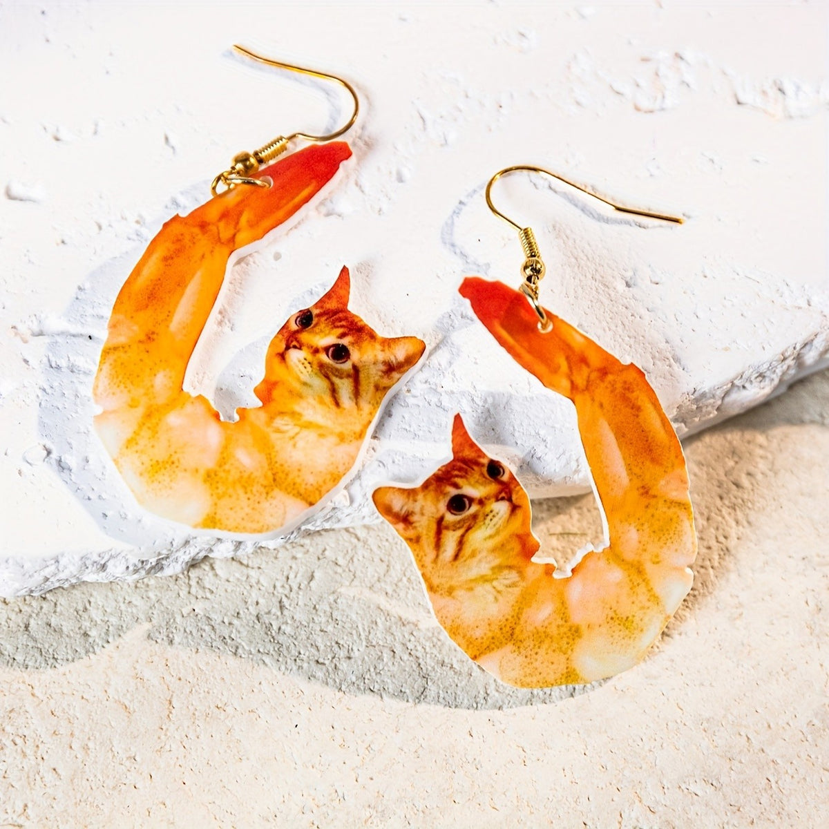 14k Cute Shrimp Cat Earrings