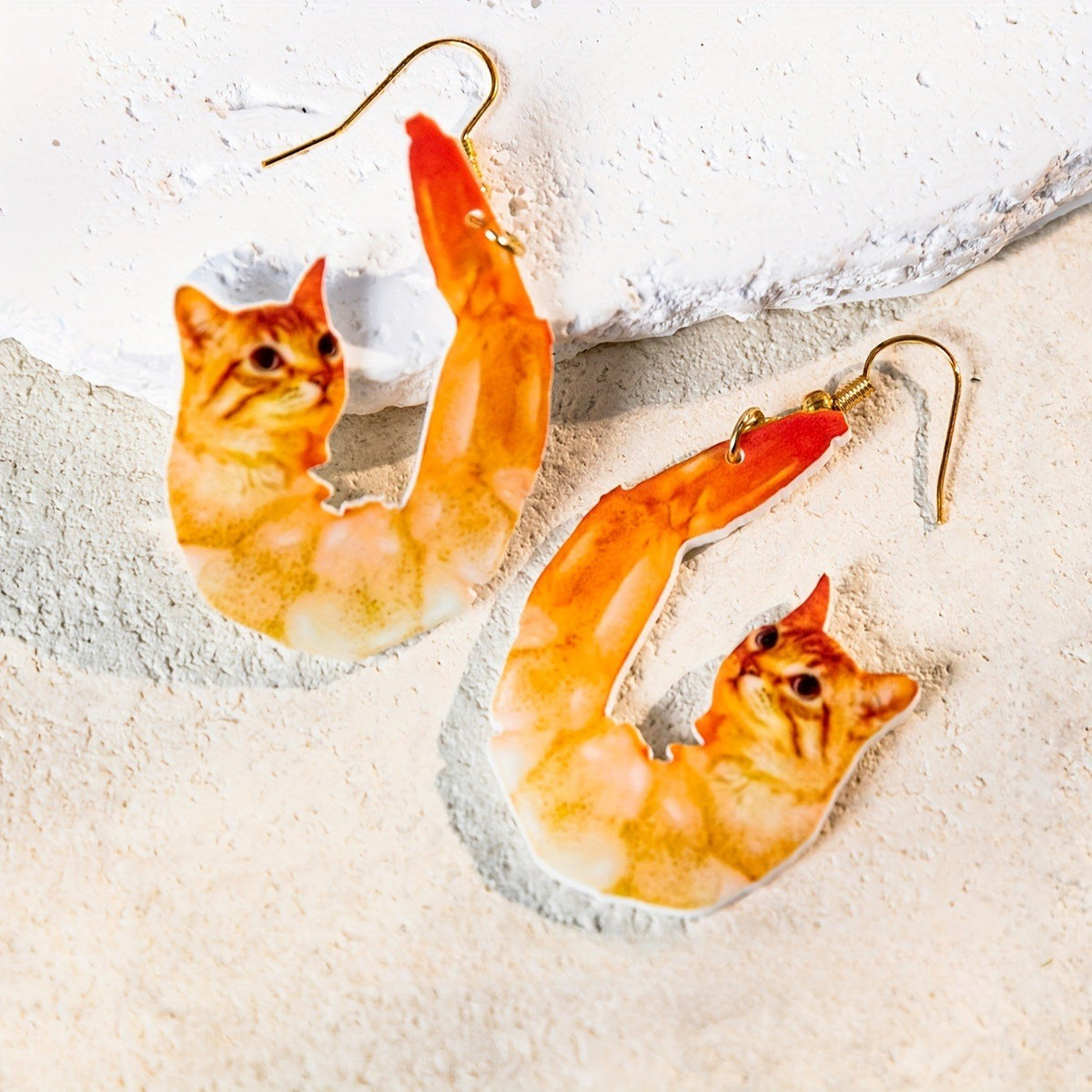 14k Cute Shrimp Cat Earrings