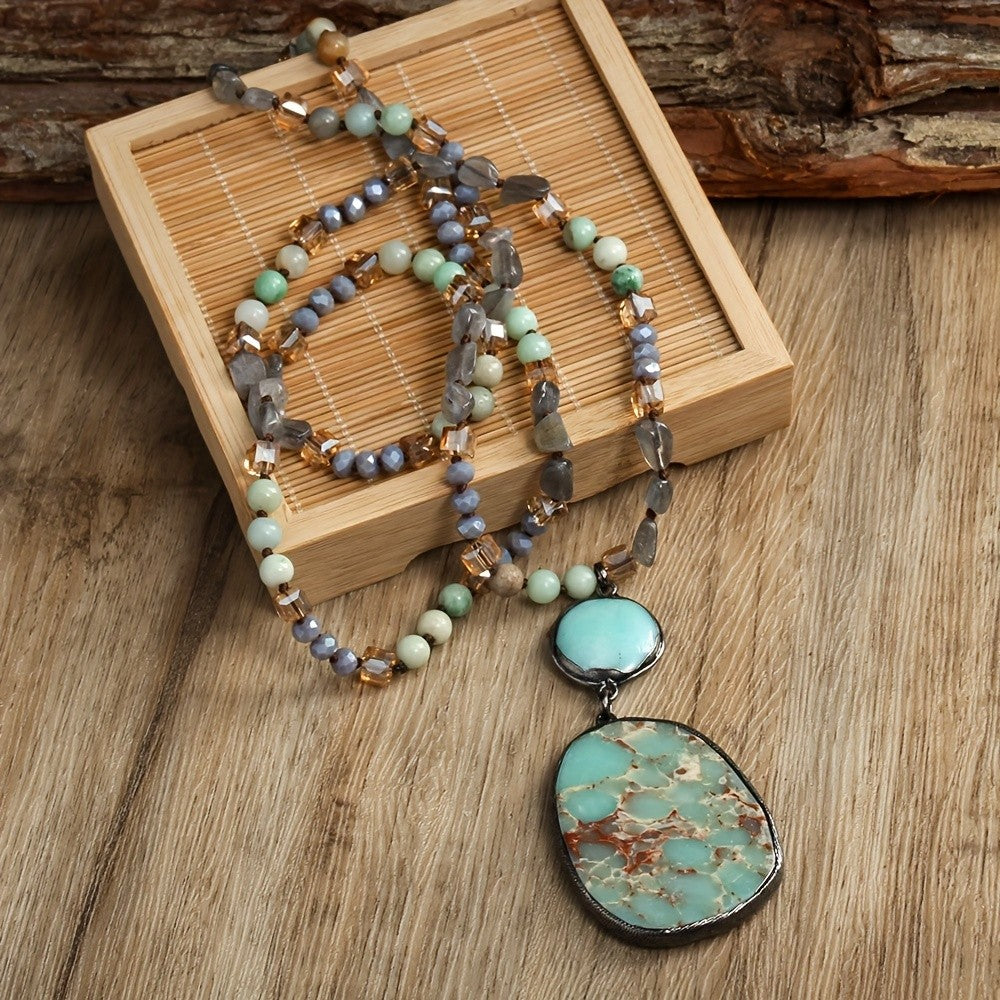 Boho Multi-Stone Turquoise Pendant Necklace