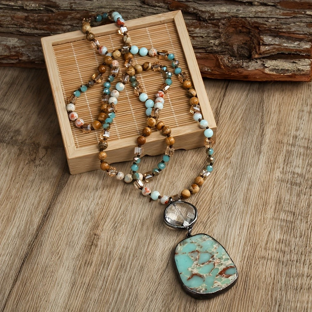 Boho Multi-Stone Turquoise Pendant Necklace