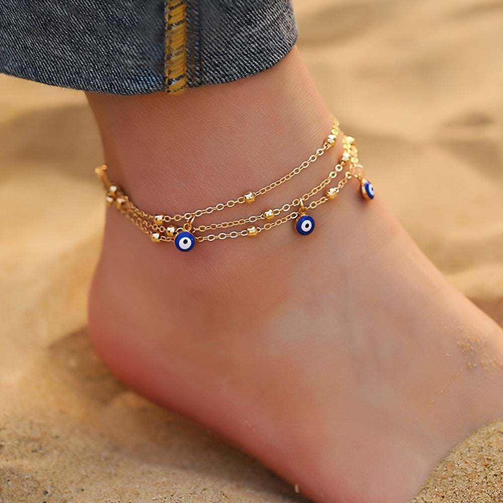 Dainty Layered Evil Eye Anklet