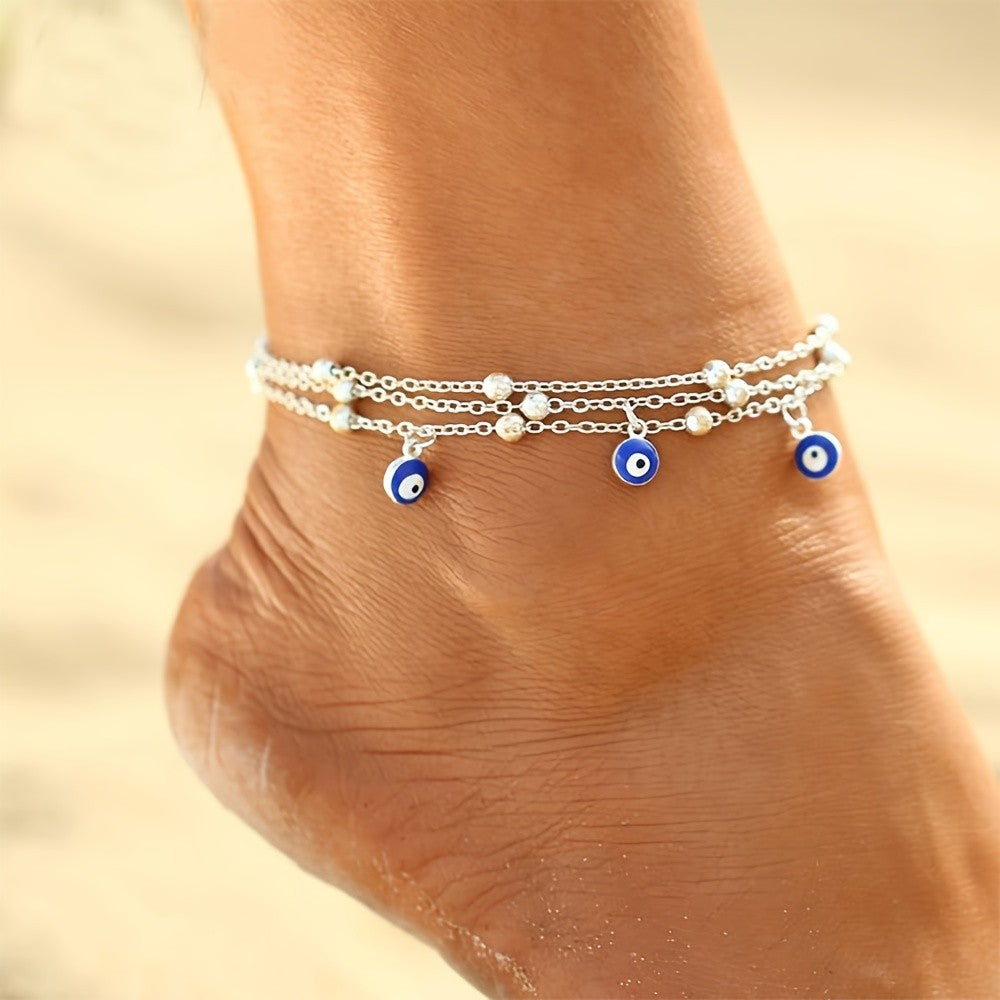 Dainty Layered Evil Eye Anklet