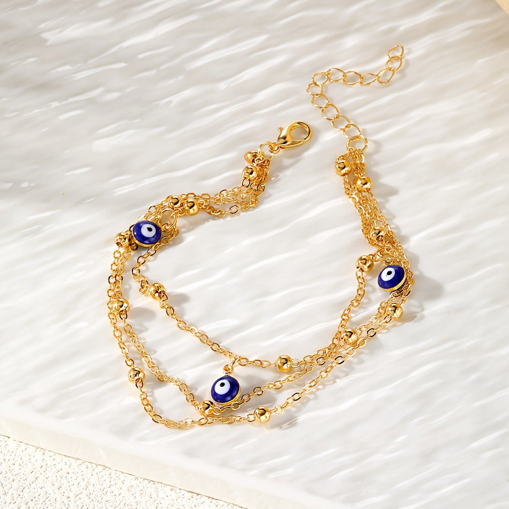 Dainty Layered Evil Eye Anklet