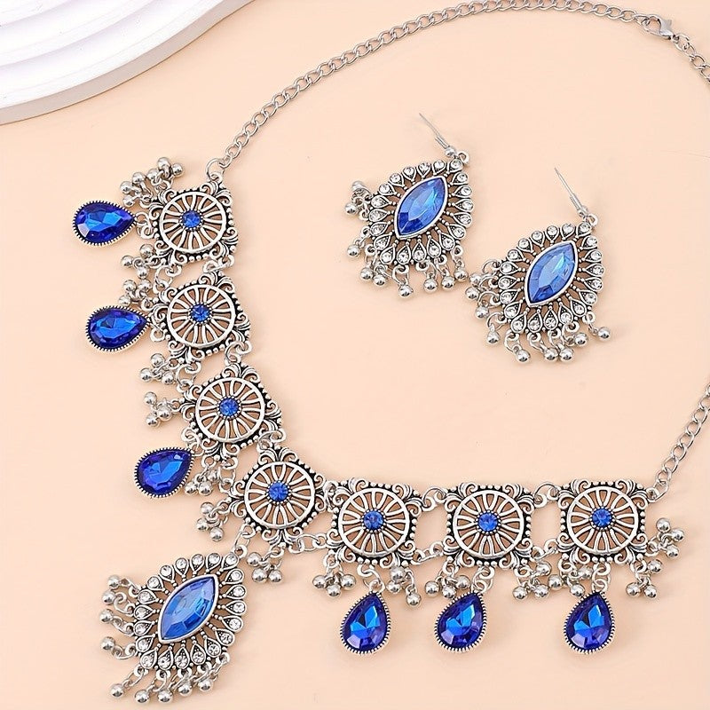 Boho Green Gemstone Choker Necklace & Earring Set
