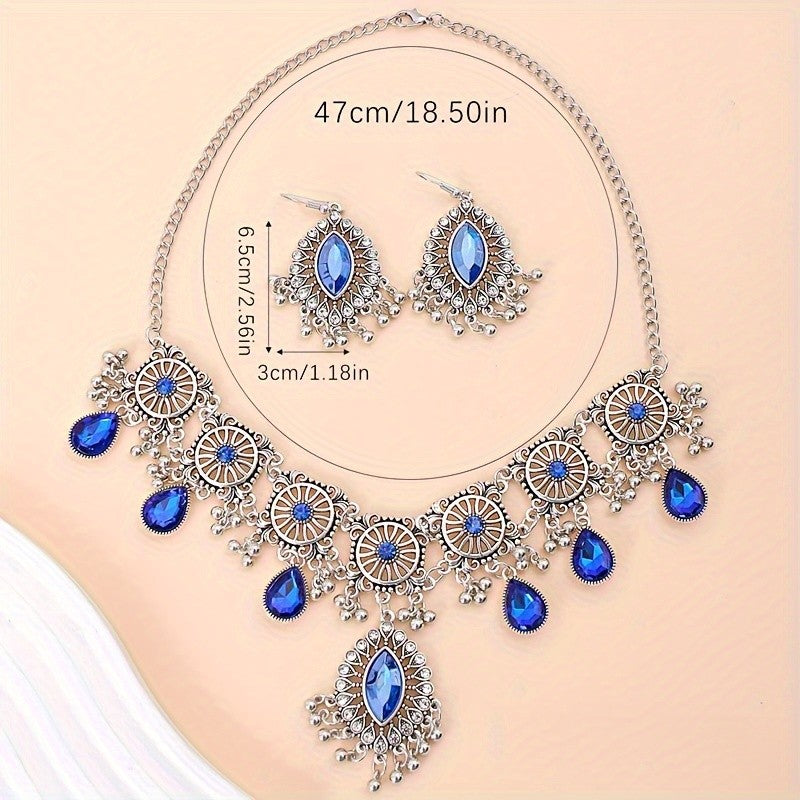 Boho Green Gemstone Choker Necklace & Earring Set