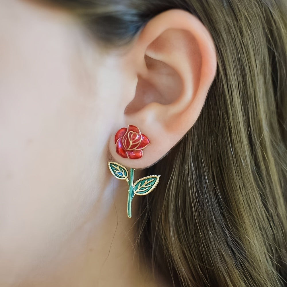Romantic Red Rose Stud Earrings