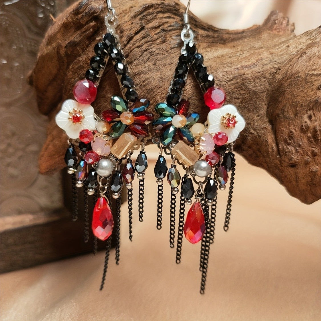 18k Boho Floral Tassel Earrings