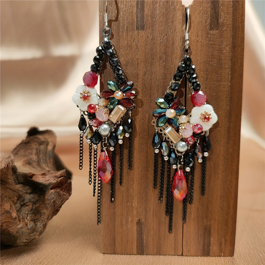 18k Boho Floral Tassel Earrings