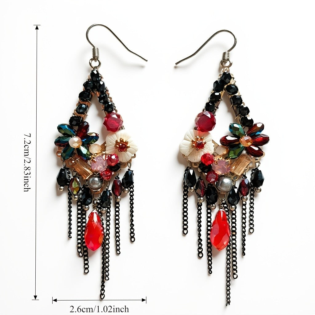 18k Boho Floral Tassel Earrings