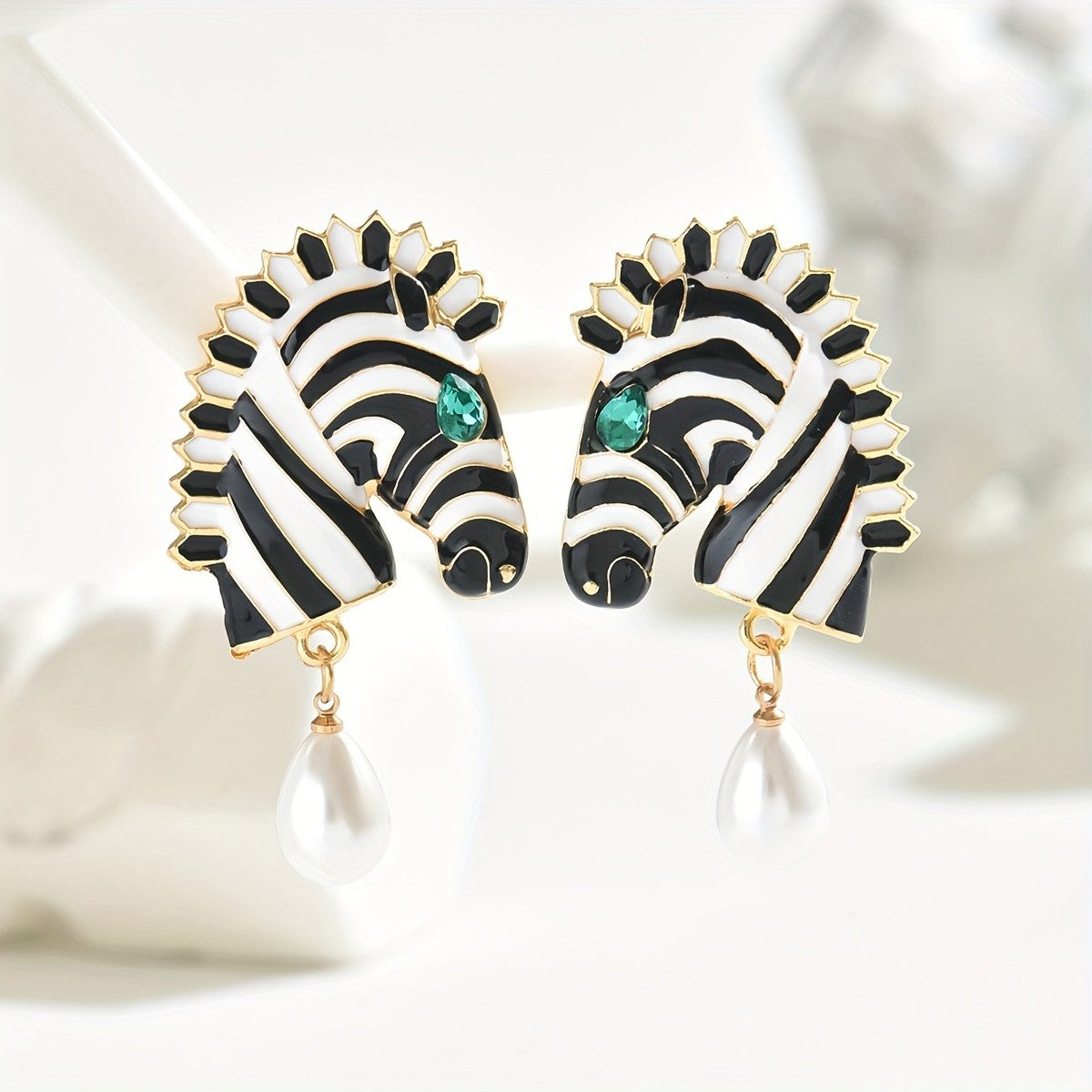 Boho Zebra Pearl Drop Earrings