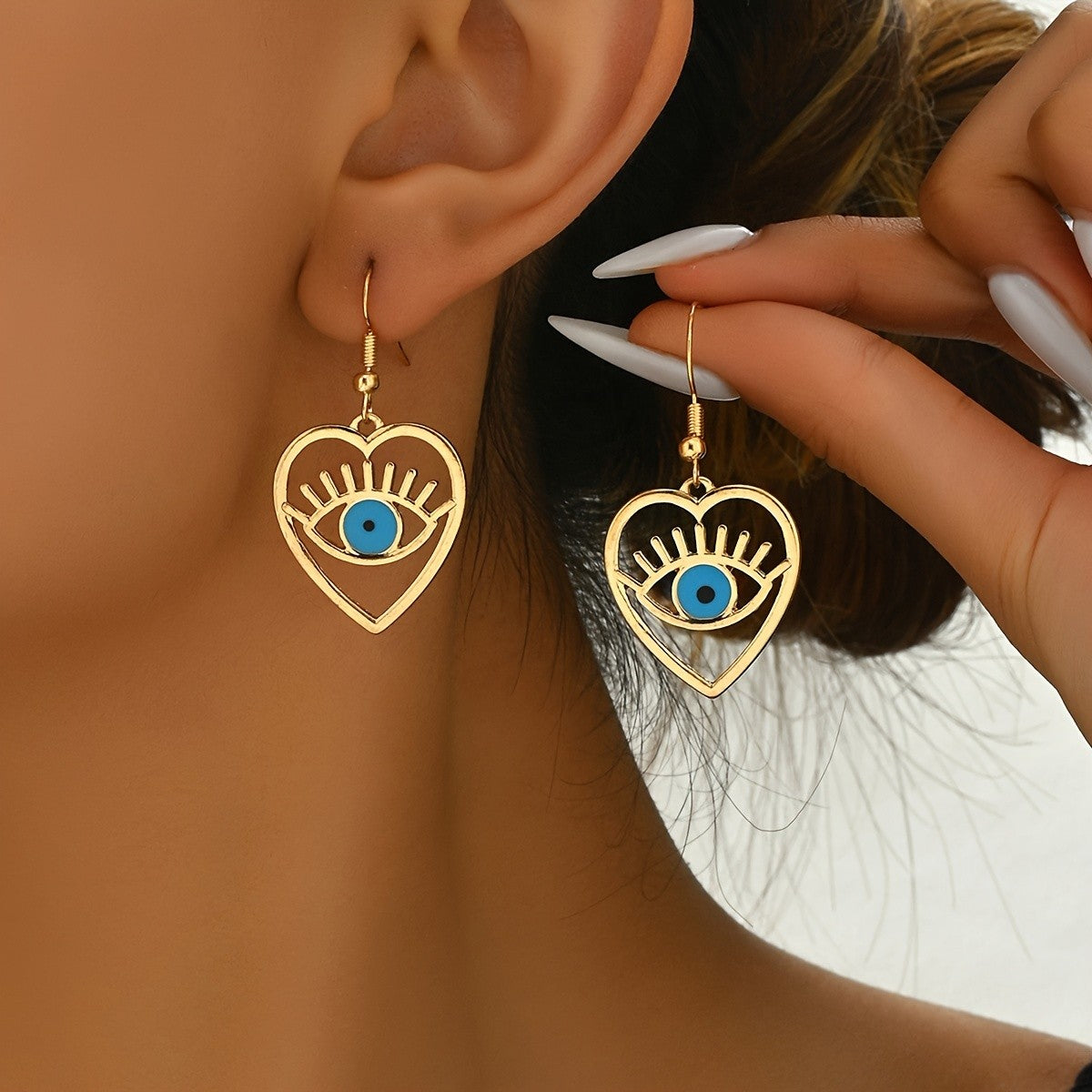 Romantic Heart Evil Eye Earrings
