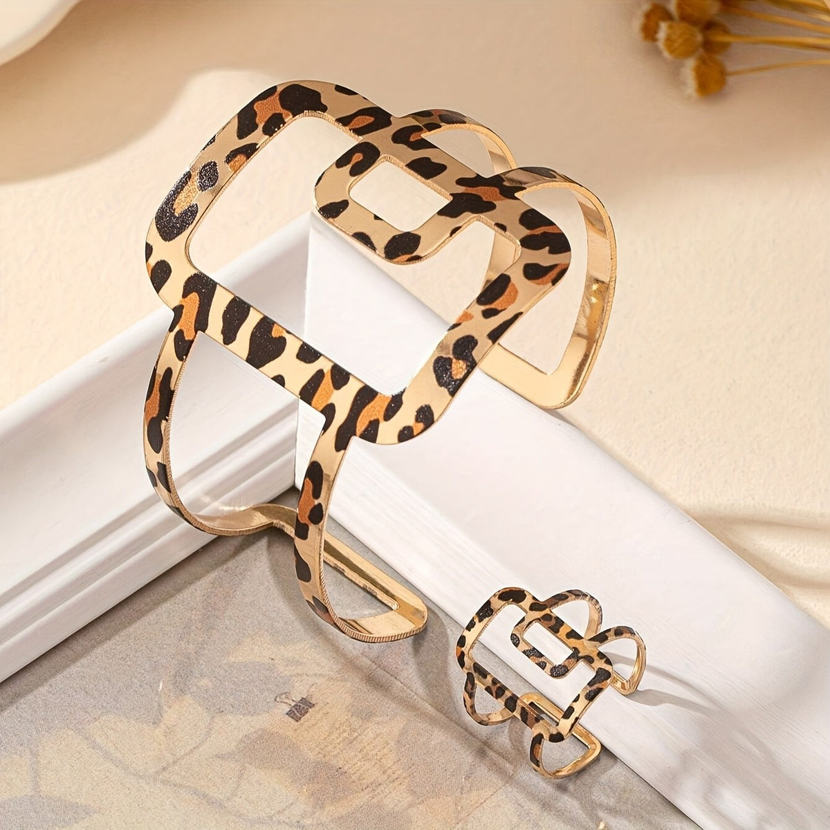14k Boho Leopard Print Square Set