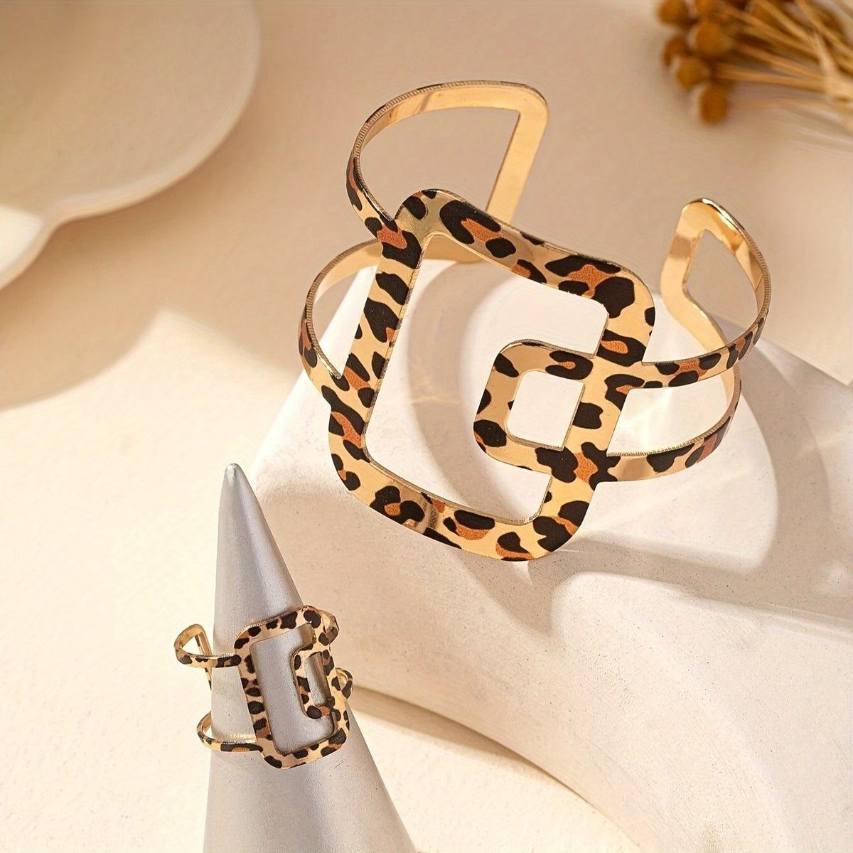14k Boho Leopard Print Square Set