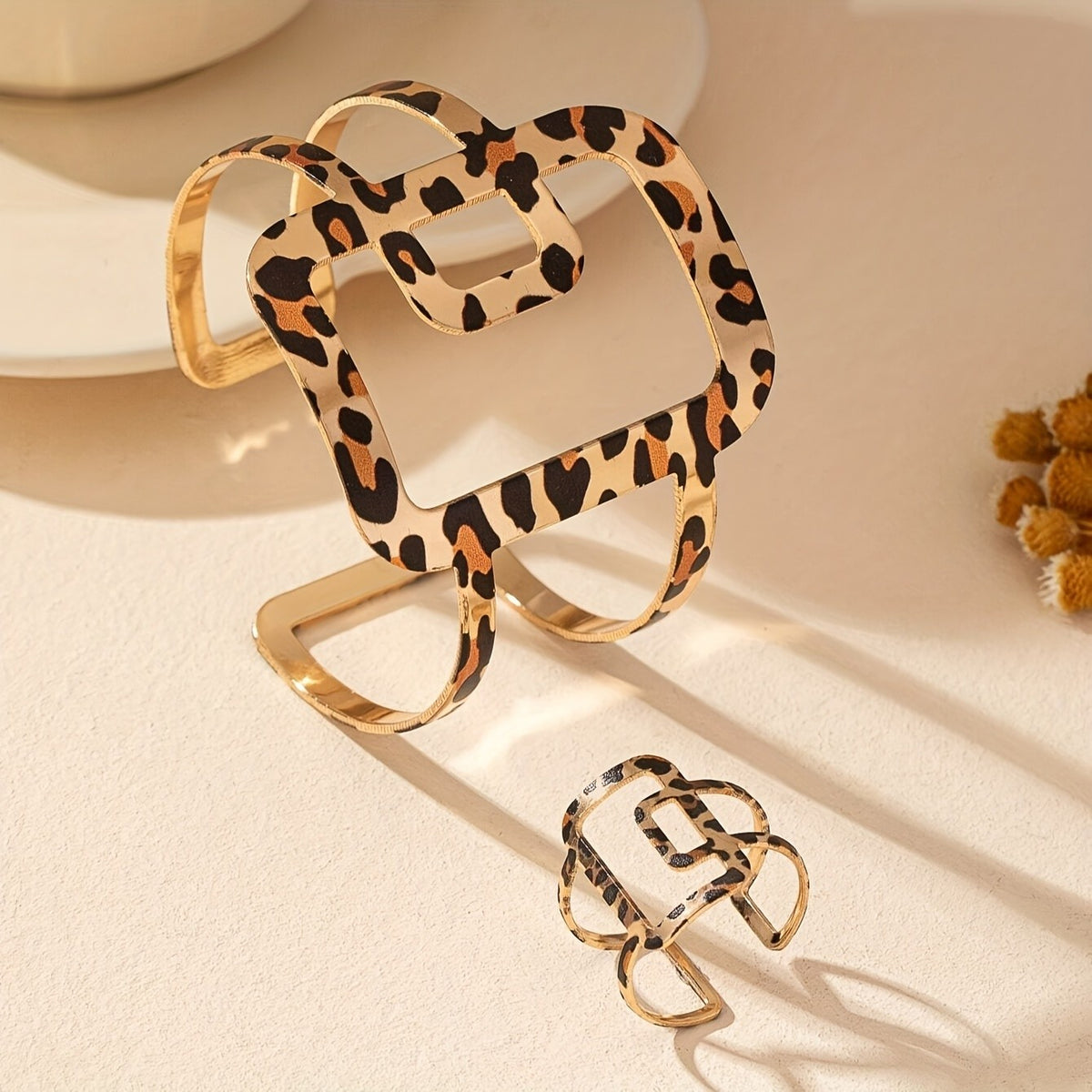 14k Boho Leopard Print Square Set