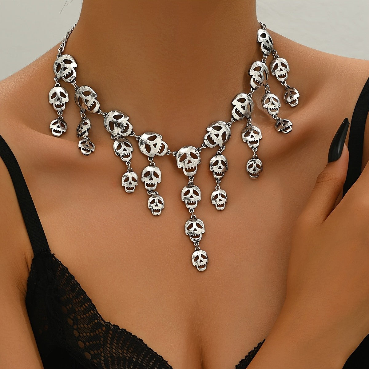 Vintage Gothic Skull Statement Necklace