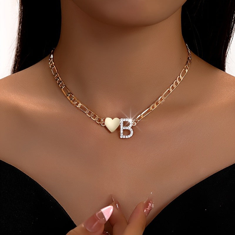 Classy Heart Initial Letter Necklace