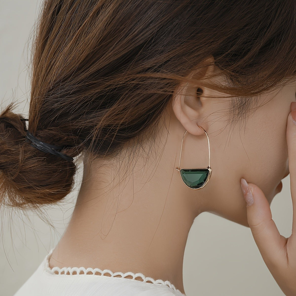 Boho Emerald Green Glass Drop Earrings