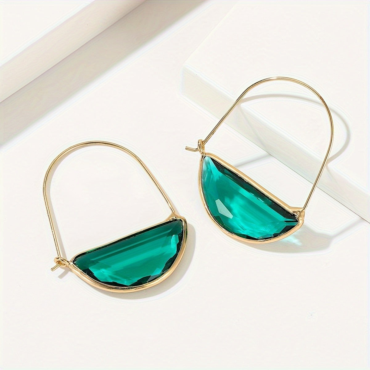 Boho Emerald Green Glass Drop Earrings