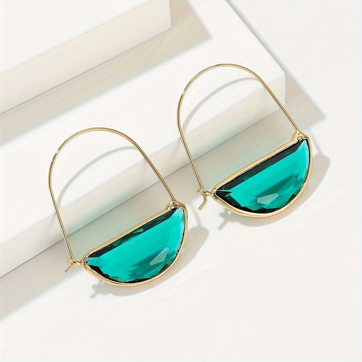 Boho Emerald Green Glass Drop Earrings