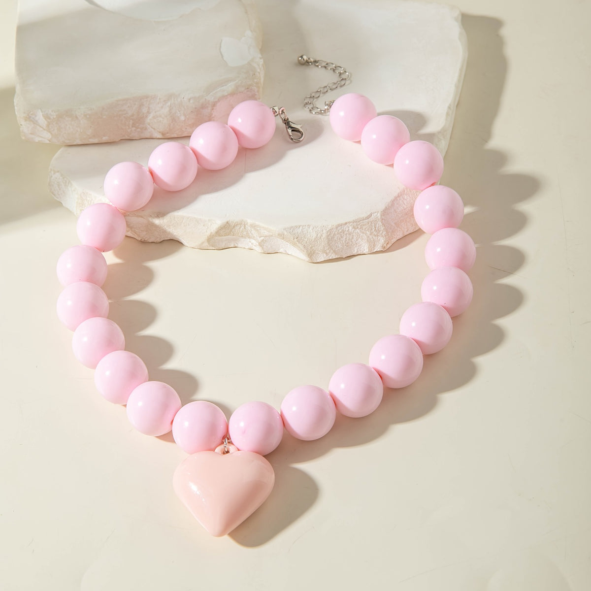 Boho Chunky White Bead Heart Necklace