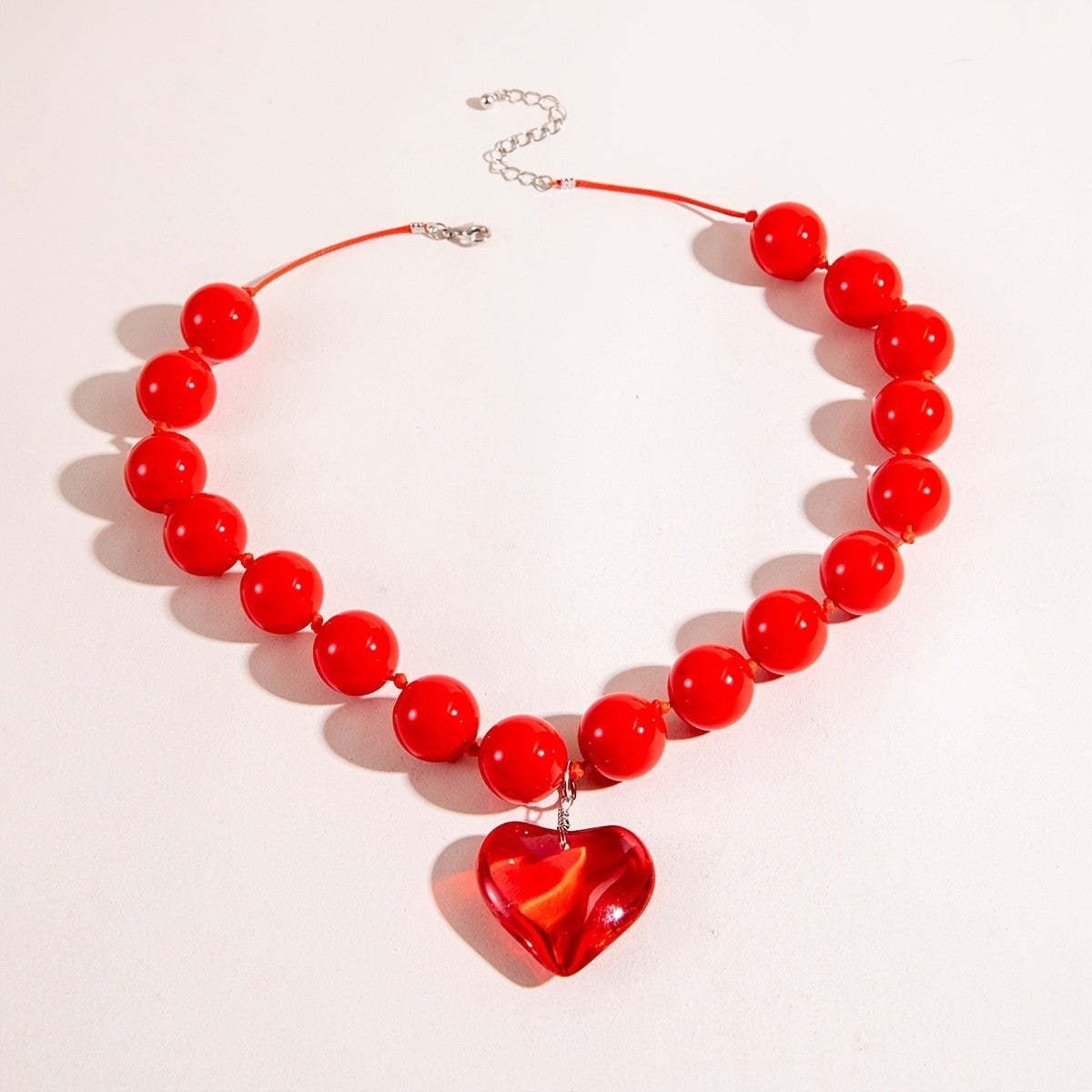 Boho Chunky White Bead Heart Necklace