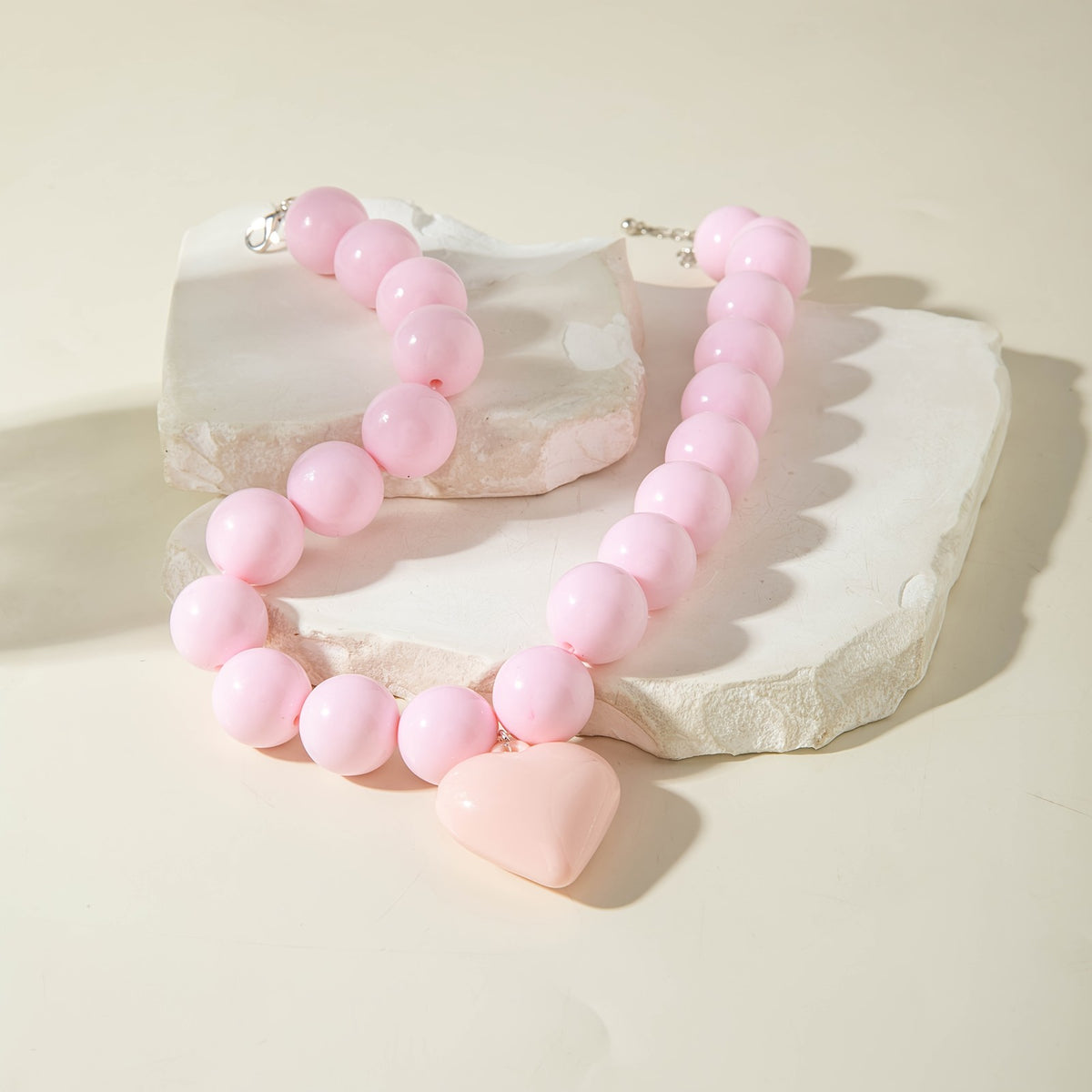 Boho Chunky White Bead Heart Necklace