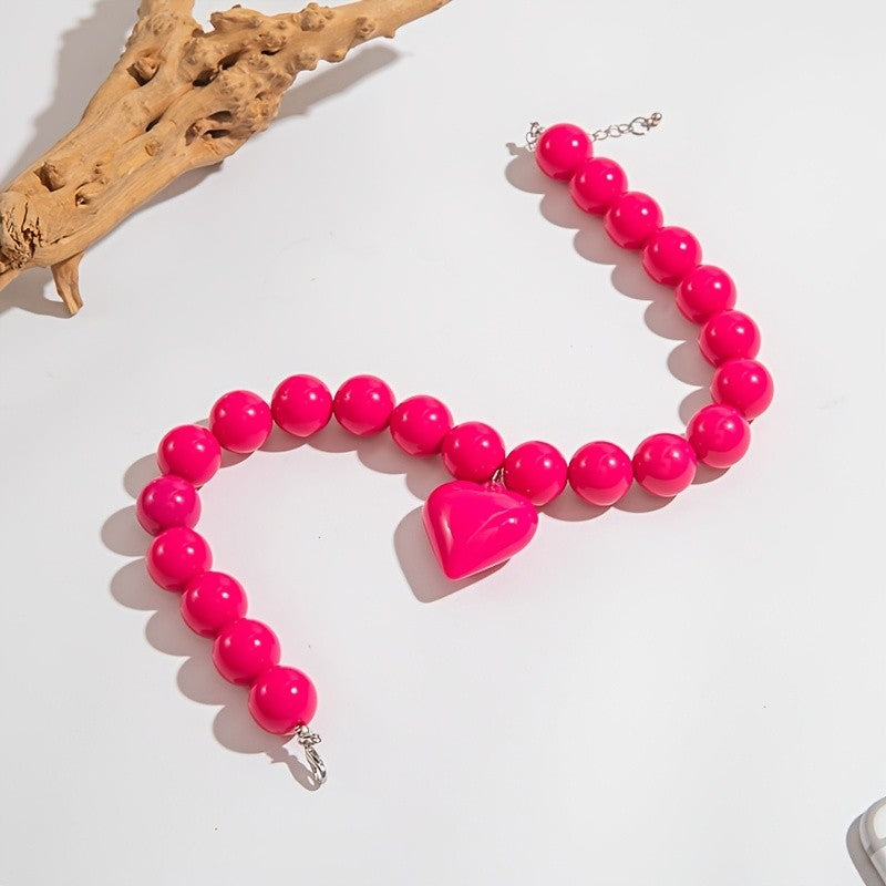 Boho Chunky White Bead Heart Necklace