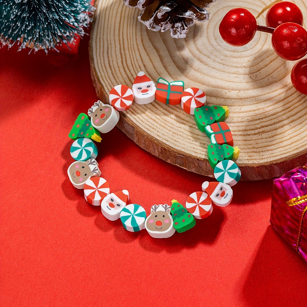 Cute Christmas Polymer Clay Bracelet